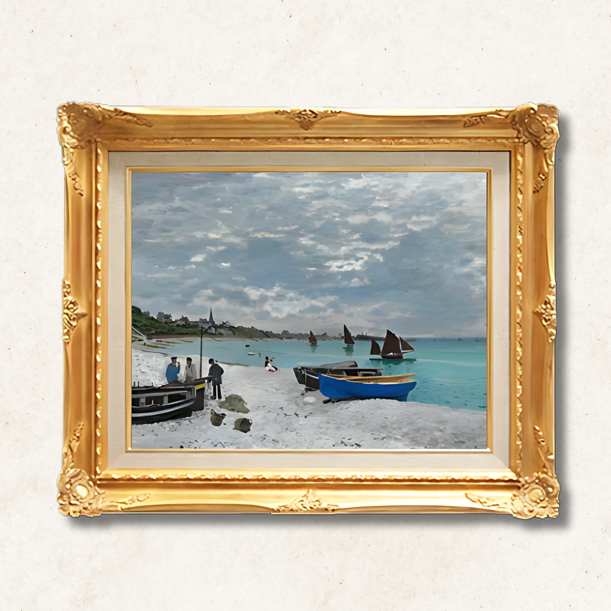 Monet "The Beach at Sainte-Adresse" Framed Canvas