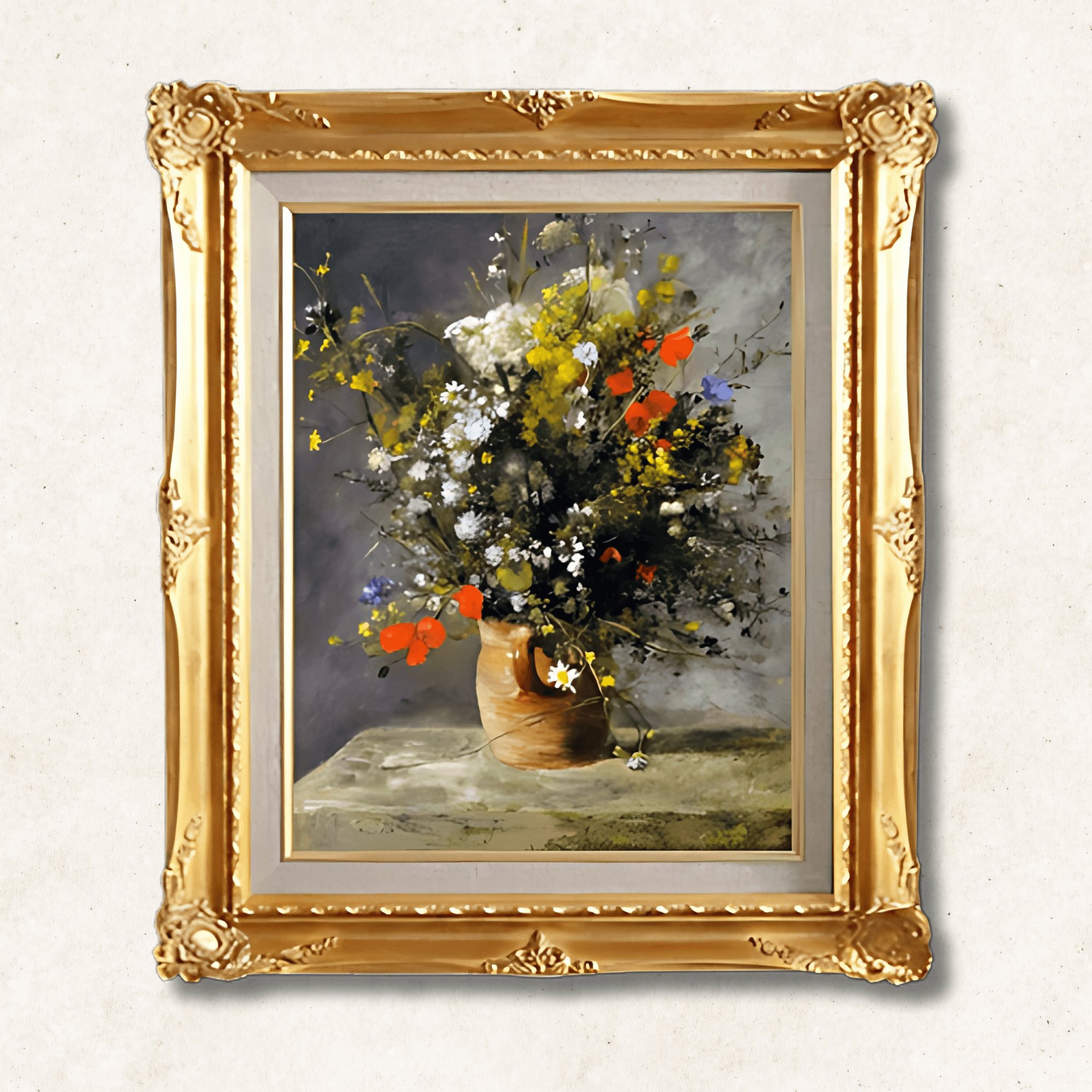 Flowers in a Vase — Pierre-Auguste Renoir | c.1866 Impressionist Wildflower Masterpiece | Hand-Painted Oil Reproduction | Framed - Galerie Eclat
