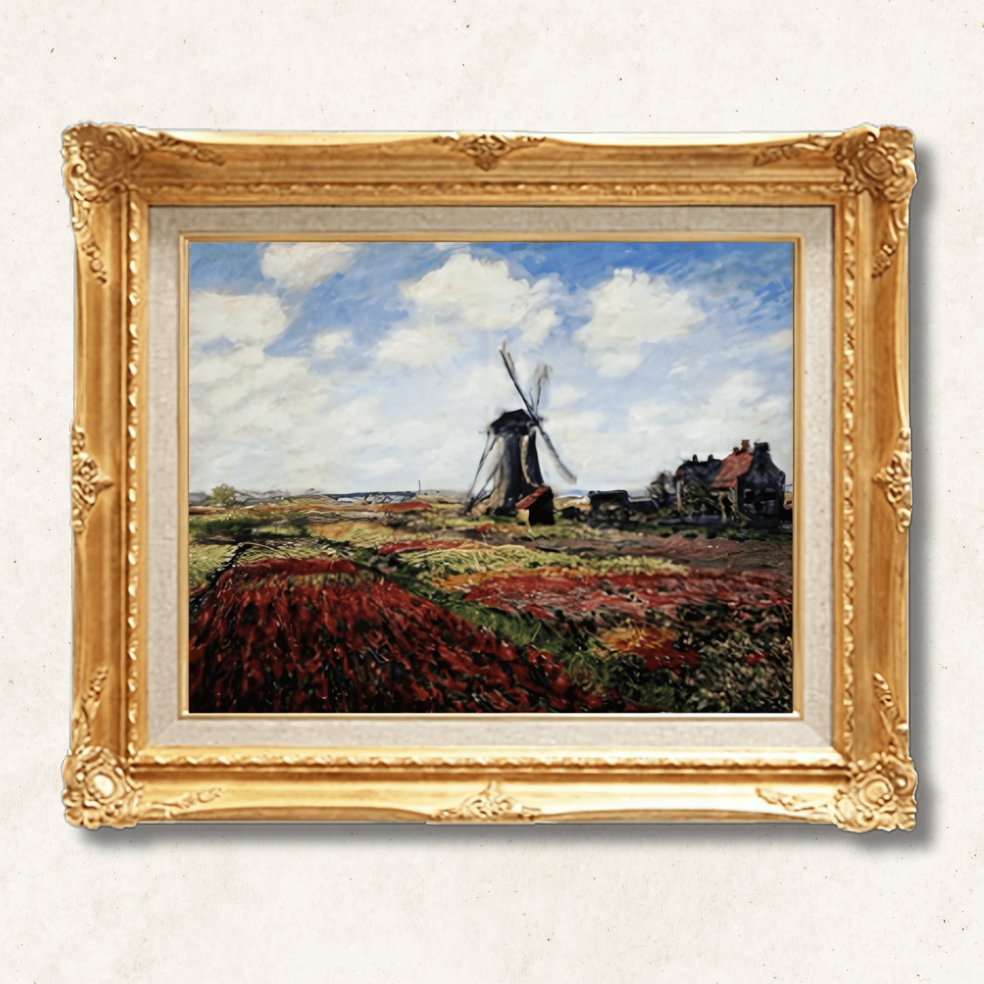 Tulip Fields with the Rijnsburg Windmill — Claude Monet | 1886 Impressionist Masterpiece | Hand-Painted Oil Reproduction | Framed - Galerie Eclat