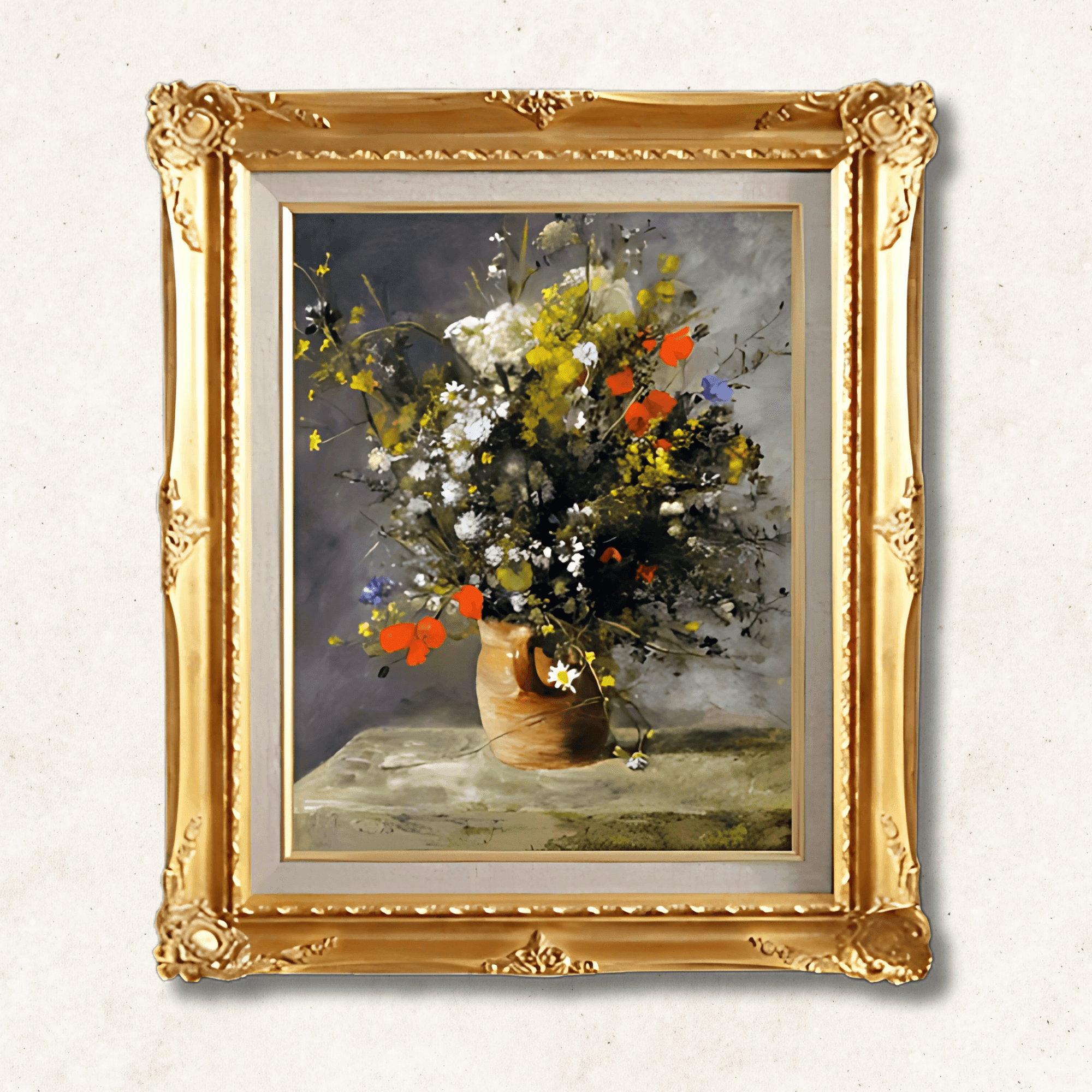 Flowers in a Vase — Pierre-Auguste Renoir | c.1866 Impressionist Wildflower Masterpiece | Hand-Painted Oil Reproduction | Framed - Galerie Eclat Art