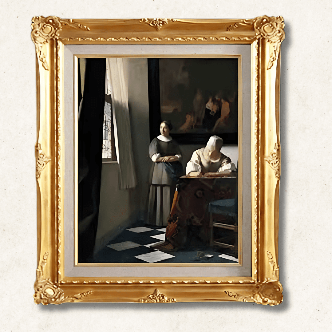 Johannes Vermeer <br>- Lady Writing a Letter with Her Maid - Galerie Eclat Art