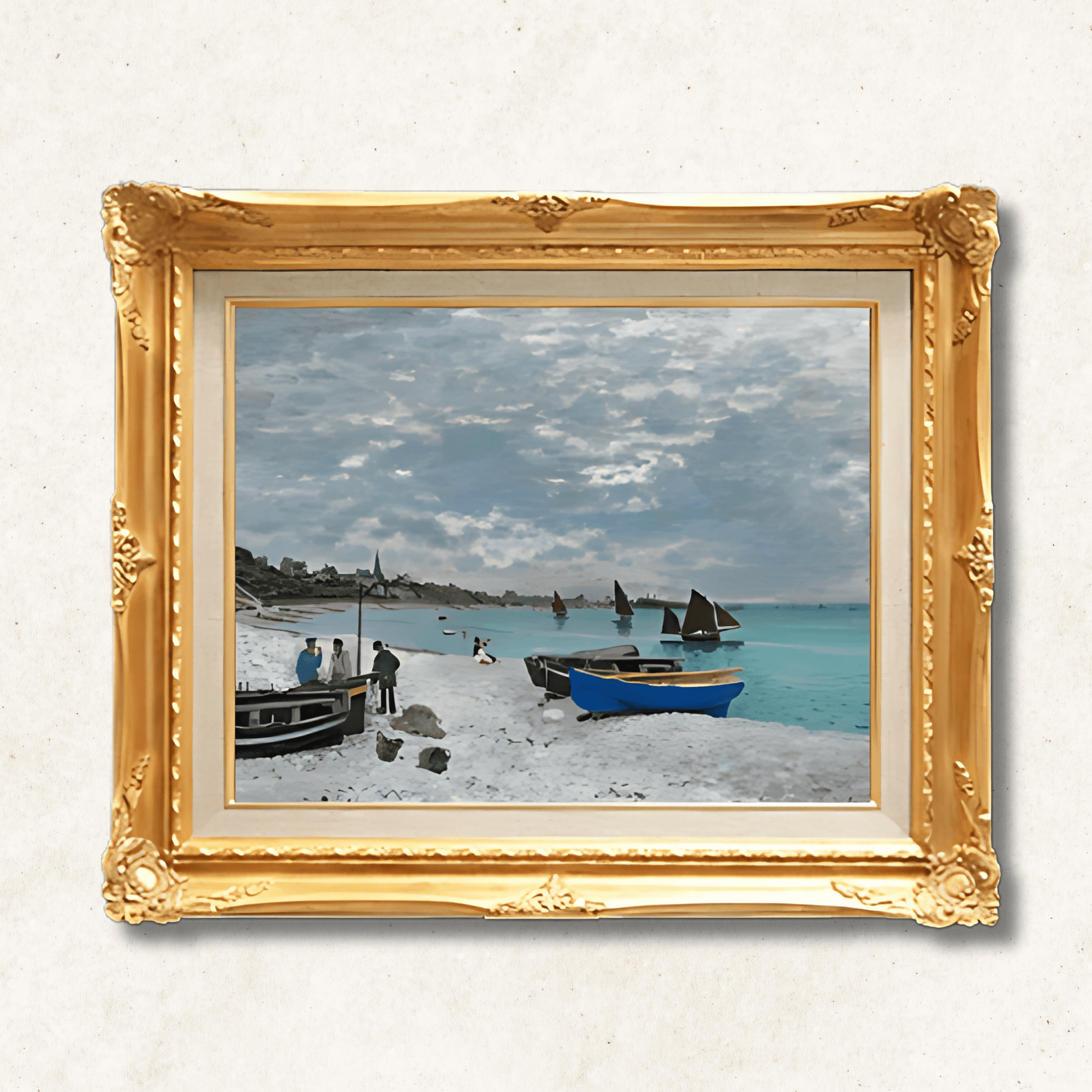 Monet "The Beach at Sainte-Adresse" Framed Canvas - Galerie Eclat Art