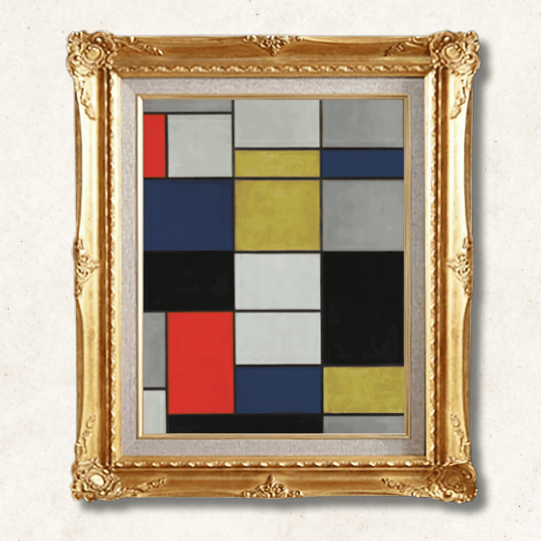 Piet Mondrian <br>- Grande composizione A con nero, rosso, grigio, giallo e blu (Framed) - Galerie Eclat Art